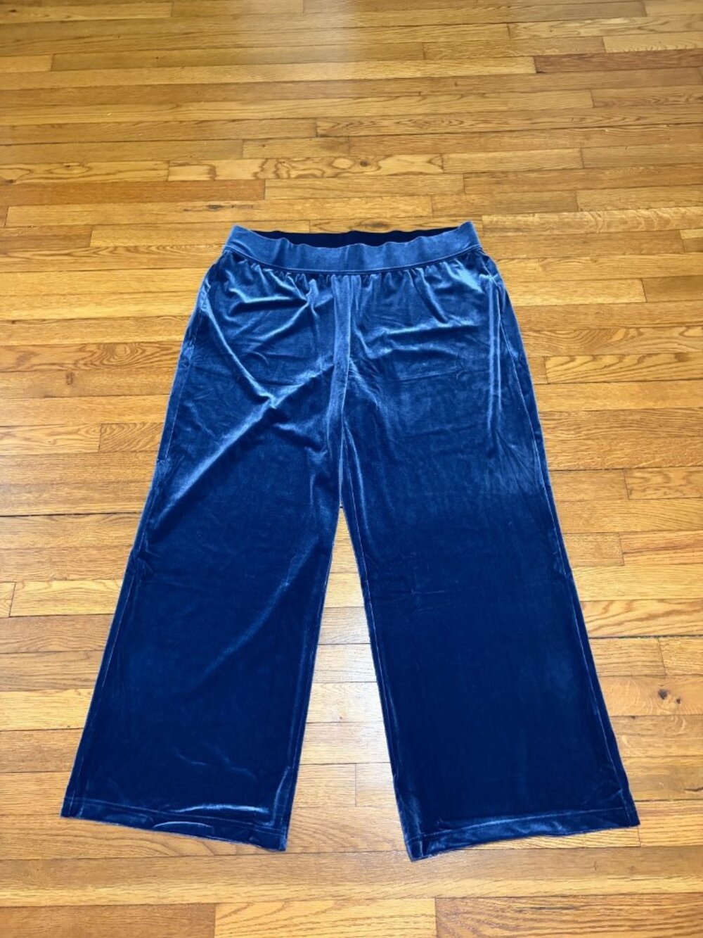 Lands' End Womens Velvet Pull On Elastic Waist Plus Size 2X 20W-22W Blue Stretch